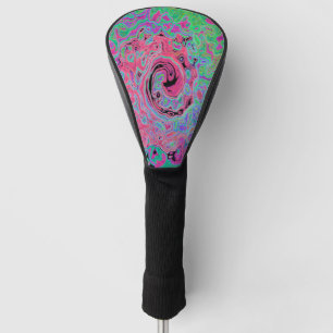 Pink and Lime Green Groovy Abstract Retro Swirl Golf Head Cover