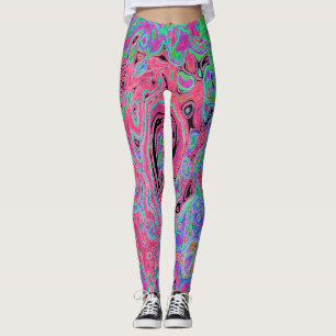 Pink and Lime Green Groovy Abstract Retro Swirl Leggings