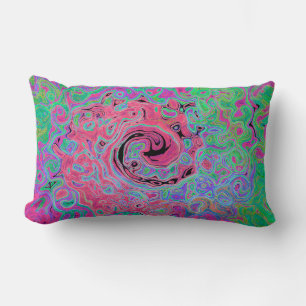 Pink and Lime Green Groovy Abstract Retro Swirl Lumbar Pillow