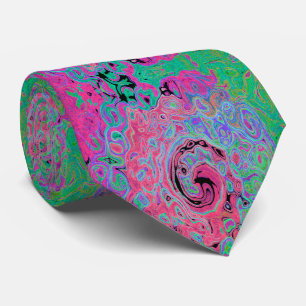 Pink and Lime Green Groovy Abstract Retro Swirl Tie