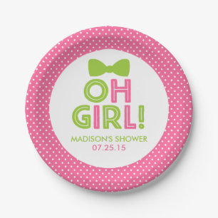 Pink and Lime Green Oh Girl Polka Dot Plates