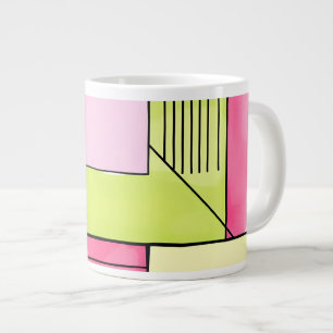Pink and Lime-Green Patchwork Abstract Large Coffee Mug
