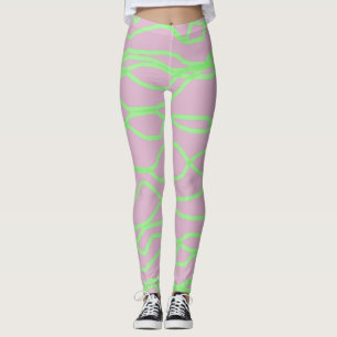 Pink and Lime Green Squiggly Abstract Leggings