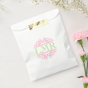 Pink and Lime Green Swirls Frame Monogram Favour Bag
