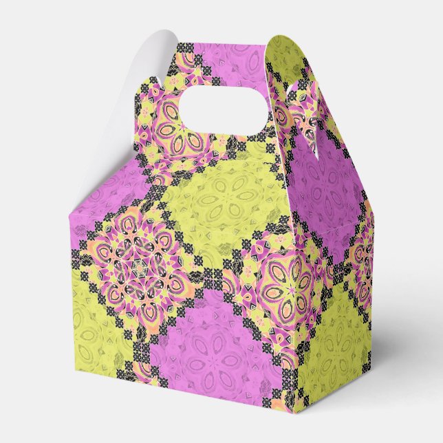 Pink and lime , patchwork favor box (Front Side)