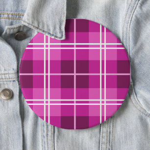 Pink and Magenta Plaid Tartan Pattern 6 Inch Round Button