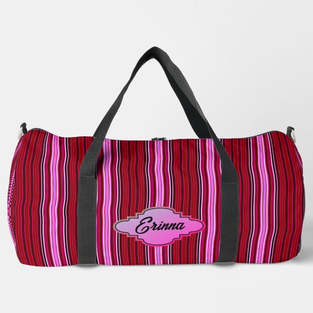 Pink and Maroon Stripes Duffle Bag (Front)