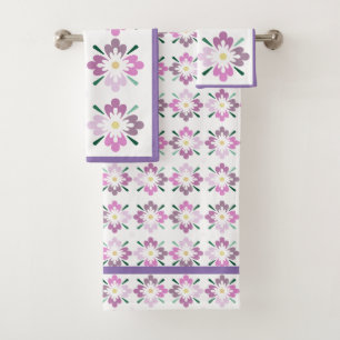 Pink and mauve floral pattern bath towel set