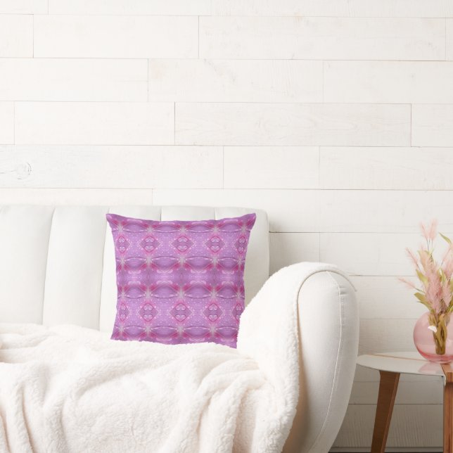 Pink And Mauve Heart Pattern Throw Pillow (Couch)