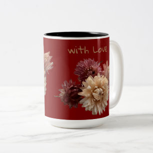 Pink and Mauve straw flower with love dark red Two-Tone Coffee Mug