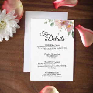 Pink and Mauve Vintage Floral Wedding Details  Enclosure Card