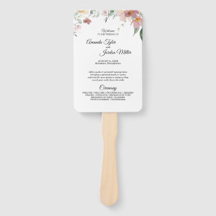 Pink and Mauve Vintage Floral Wedding Program  Hand Fan
