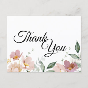 Pink and Mauve Vintage Floral Wedding Thank You Postcard