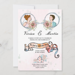 Pink and milky way Mini Floral QR code wedding Invitation