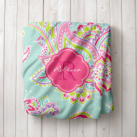 Pink and Mint Boho Paisley Monogrammed
