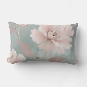Pink and Mint Coastal Cottage Floral Lumbar Pillow