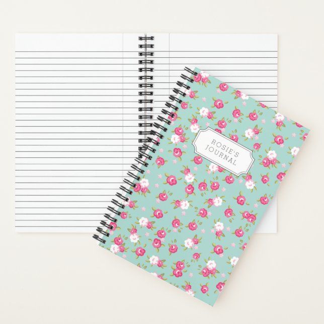 Pink and Mint Dainty Floral Print Notebook (Inside)