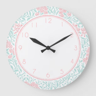 Pink and Mint Floral Damask Pattern Large Clock