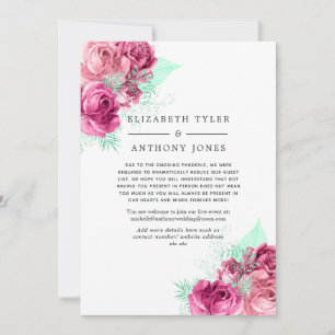 Pink and Mint Floral Reduced Wedding Guest List Announcement