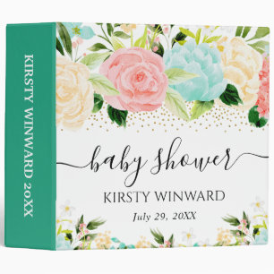 Pink and Mint Flowers Baby Shower Photo Album Binder