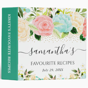 Pink and Mint Flowers Recipe Photo Album Binder