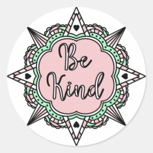 Pink and Mint Green Be Kind Classic Round Sticker