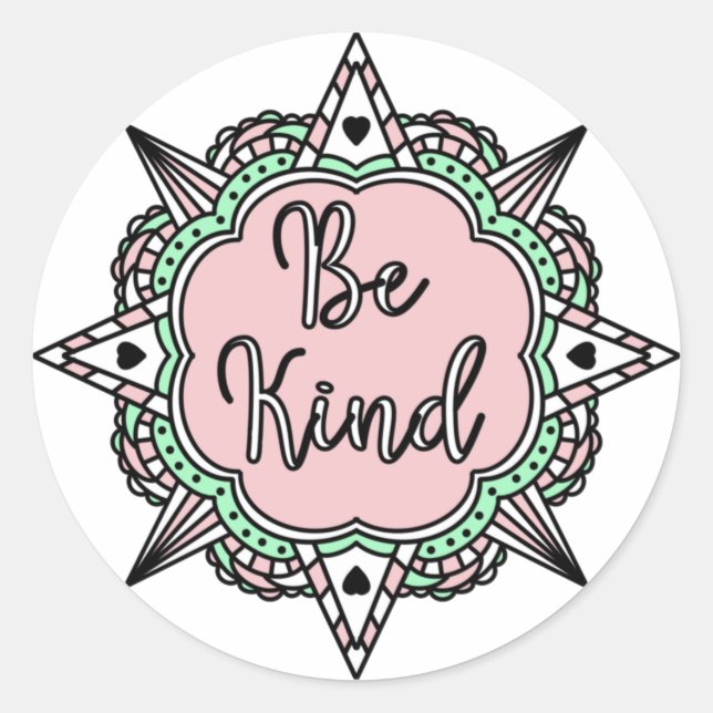 Pink and Mint Green Be Kind  Classic Round Sticker (Front)