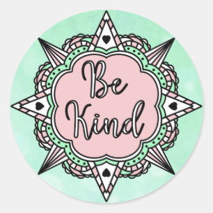 Pink and Mint Green Be Kind Classic Round Sticker