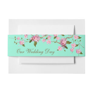 Pink and Mint Green Cherry Blossom Invitation Belly Band