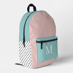 Pink and Mint Green Girl Monogram Initial Printed Backpack