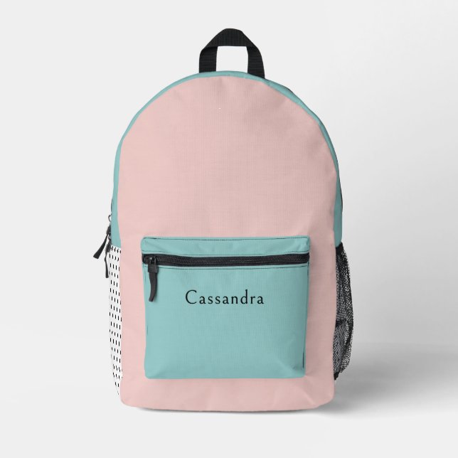 Pink and Mint Green Personalized Name Printed Backpack (Front)