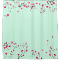 Pink and Mint Green - Watercolor Cherry Blossom