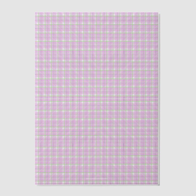 Pink and Mint hand illustrated plaid Vellum Invitations (Front)
