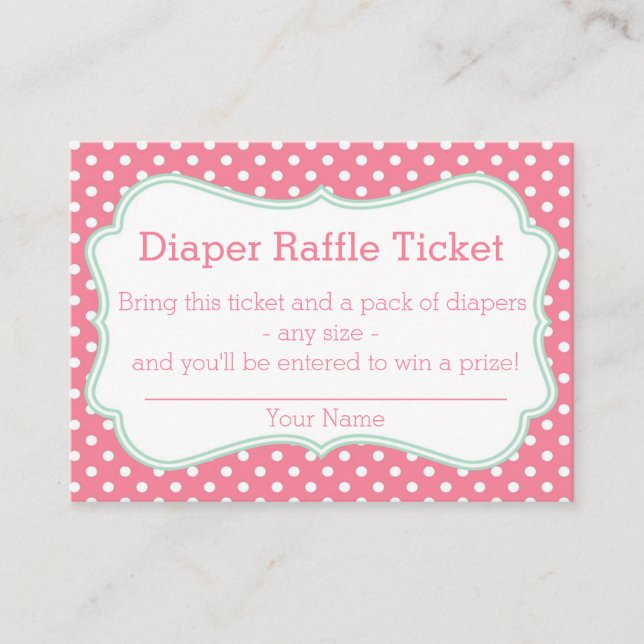 Pink and Mint Polka Dots Diaper Raffle Ticket Enclosure Card (Front)
