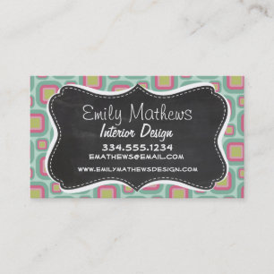 Pink and Mint Retro Pattern; Vintage Chalkboard Business Card
