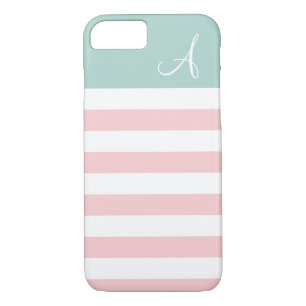 Pink and Mint Striped Monogram iPhone 7 Case