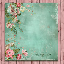Pink and Mint Watercolor Vintage Floral Notepad