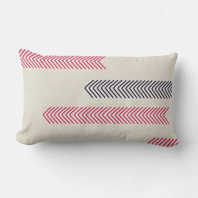Pink and Navy Aztec Tribal Arrows Lumbar Pillow (Front)