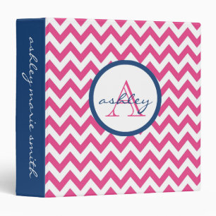 Pink and Navy Blue Chevron Monogram Binder