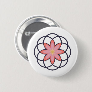 Pink and Navy Blue Flower Design 2 Inch Round Button