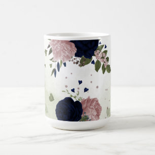 pink and navy blue flowers greenery coffee mug