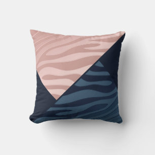 Pink and Navy Blue Gradient Zebra Stripe Triangle Throw Pillow