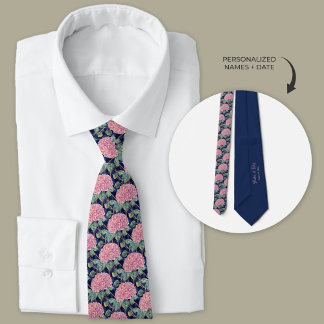 Pink and Navy Blue Hydrangea Groomsmen Tie