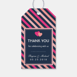 Pink and Navy Blue Love Stripes Pattern Gift Tag