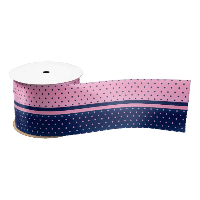 Pink and Navy Blue Polka Dots Satin Ribbon (Spool)