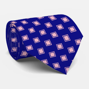 Pink and Navy Blue Square Pattern Men's Tie