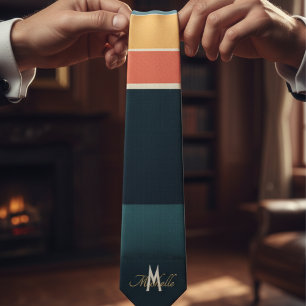 pink and navy blue Stripes pattern monogramed Tie