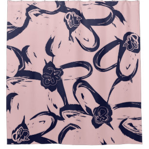 Pink and Navy Floral brush strokes seamless patter