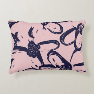 Pink and Navy Floral brush strokes seamless patter Accent Pillow