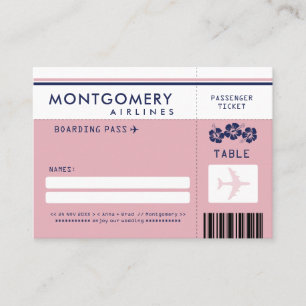 Pink and Navy Hibiscus Boarding Pass Seating Card